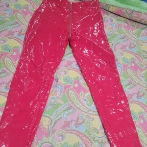 Red pat n leather skinny legs